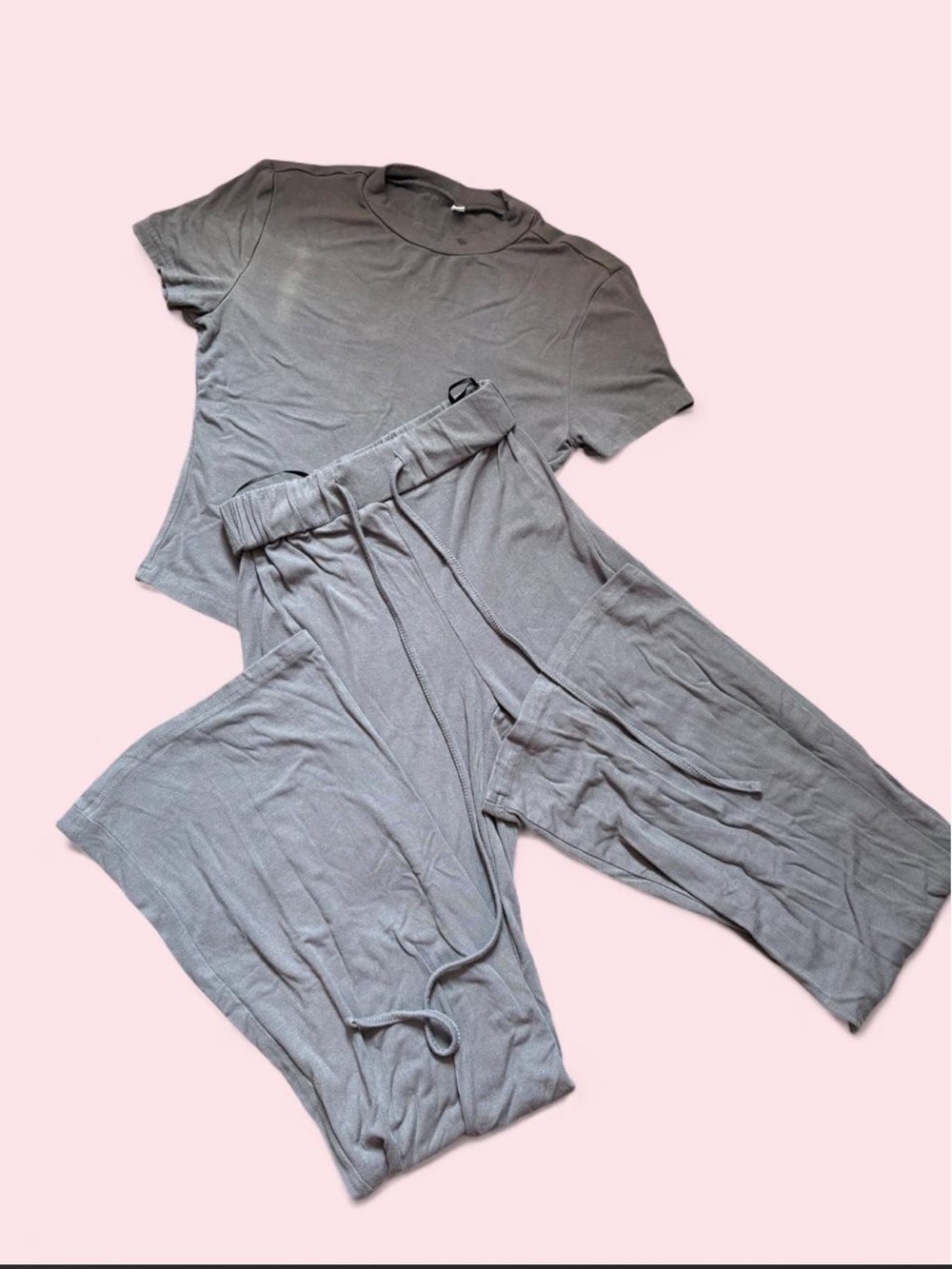 Ribbed Short-Sleeve Lounge Set in Gray